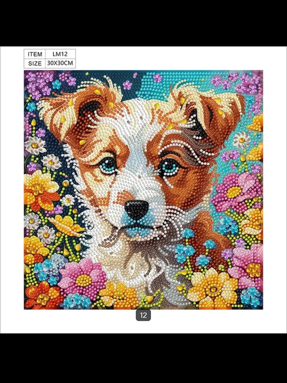 Colorful Floral Puppy Diamond Art Canvas Kit  - Vibrant Multi-Color